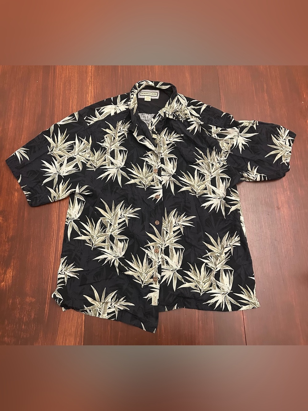 Jamaica Jaxx Black Short-Sleeve 100% Silk Button-Down Shirt Men’s L
